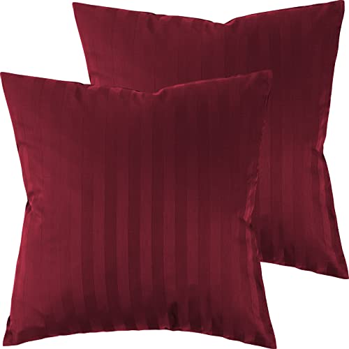 Pure Label 2er Set Mako Satin Damast Streifen Kissenbezüge 50x50 cm aus 100% Baumwolle in rot - Traumhaft weiche Deko Kissen passend zu unseren Bettwäsche Sets von Pure Label