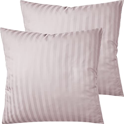 Pure Label 2er Set Mako Satin Damast Streifen Kopfkissenbezüge 80x80 cm aus 100% Baumwolle in rosa - Traumhaft weiche Kissenbezüge passend zu unseren Bettwäsche Sets von Pure Label