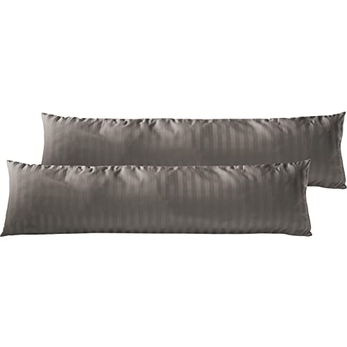 Pure Label 2er Set Mako Satin Damast Streifen Seitenschläferkissen 40x145 cm aus Baumwolle in Taupe| Traumhaft weicher Kissenbezug für Seitenschläfer passend zu unserer Bettwäsche Sets von Pure Label