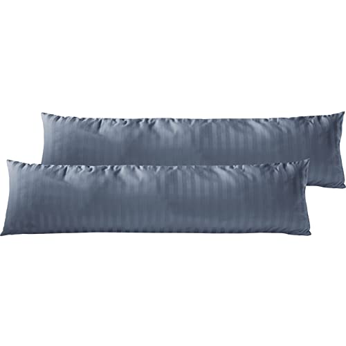 Pure Label 2er Set Mako Satin Damast Streifen Seitenschläferkissen 40x145 cm aus Baumwolle in dunkelblau - Traumhaft weicher Kissenbezug für Seitenschläfer passend zu unserer Bettwäsche Sets von Pure Label