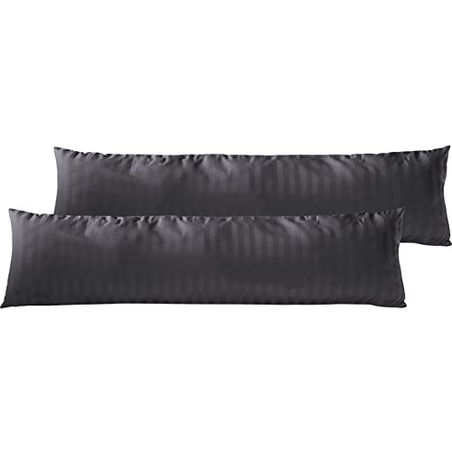 Pure Label 2er Set Mako Satin Damast Streifen Seitenschläferkissen 40x145 cm aus Baumwolle in dunkelgrau| Traumhaft weicher Kissenbezug für Seitenschläfer passend zu unserer Bettwäsche Sets von Pure Label