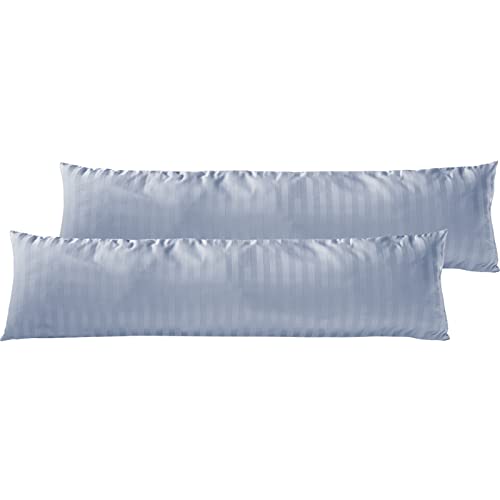 Pure Label 2er Set Mako Satin Damast Streifen Seitenschläferkissen 40x145 cm aus Baumwolle in hellblau| Traumhaft weicher Kissenbezug für Seitenschläfer passend zu unserer Bettwäsche Sets von Pure Label
