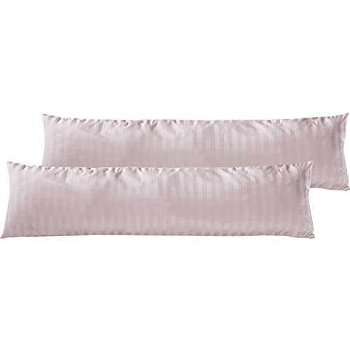 Pure Label 2er Set Mako Satin Damast Streifen Seitenschläferkissen 40x145 cm aus Baumwolle in rosa - Traumhaft weicher Kissenbezug für Seitenschläfer passend zu unserer Bettwäsche Sets von Pure Label