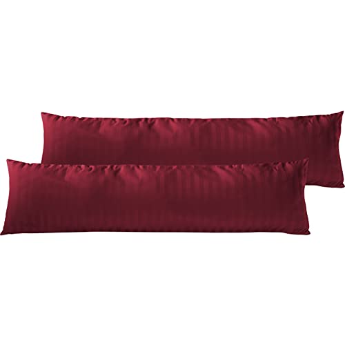 Pure Label 2er Set Mako Satin Damast Streifen Seitenschläferkissen 40x145 cm aus Baumwolle in rot| Traumhaft weicher Kissenbezug für Seitenschläfer passend zu unserer Bettwäsche Sets von Pure Label