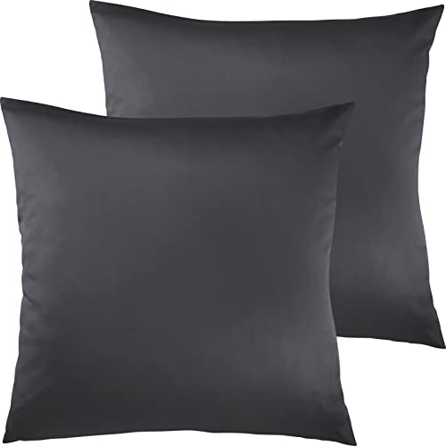 Pure Label 2er Set Mako Satin Kissenbezüge 40x40 cm aus 100% Baumwolle in dunkelgrau - Traumhaft weiche Deko Kissen passend zu unseren Bettwäsche Sets von Pure Label