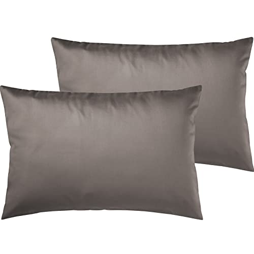 Pure Label 2er Set Mako Satin Kissenbezüge 40x60 cm aus 100% Baumwolle in Taupe - Traumhaft weiche Deko Kissen passend zu unseren Bettwäsche Sets von Pure Label