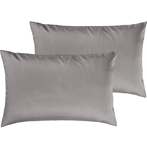 Pure Label 2er Set Mako Satin Kissenbezüge 40x60 cm aus 100% Baumwolle in grau - Traumhaft weiche Deko Kissen passend zu unseren Bettwäsche Sets von Pure Label