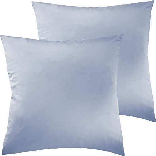 Pure Label 2er Set Mako Satin Kissenbezüge 50x50 cm aus 100% Baumwolle in hellblau - Traumhaft weiche Deko Kissen passend zu unseren Bettwäsche Sets von Pure Label