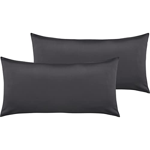 Pure Label 2er Set Mako Satin Kopfkissenbezüge 40x80 cm aus 100% Baumwolle in dunkelgrau - Traumhaft weiche Kissenbezüge passend zu unseren Bettwäsche Sets von Pure Label