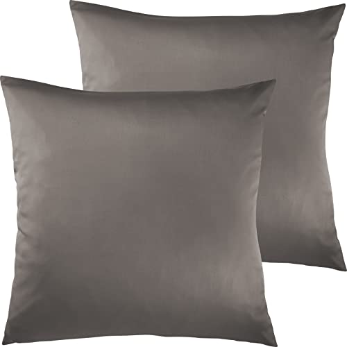 Pure Label 2er Set Mako Satin Kopfkissenbezüge 80x80 cm aus 100% Baumwolle in Taupe - Traumhaft weiche Kissenbezüge passend zu unseren Bettwäsche Sets von Pure Label