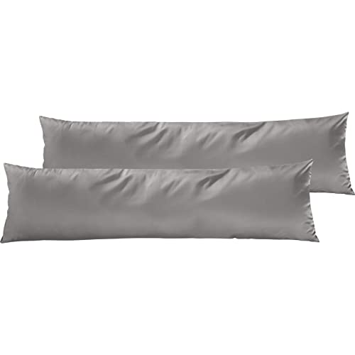 Pure Label 2er Set Mako Satin Seitenschläferkissen 40x145 cm aus Baumwolle in grau - Traumhaft weicher Kissenbezug für Seitenschläfer passend zu unserer Bettwäsche Sets von Pure Label