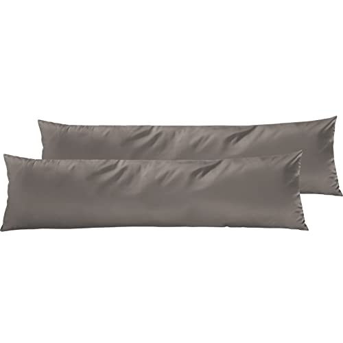 Pure Label 2er Set Mako Satin Seitenschläferkissen 40x145 cm aus Baumwollein Taupe - Traumhaft weicher Kissenbezug für Seitenschläfer passend zu unserer Bettwäsche Sets von Pure Label