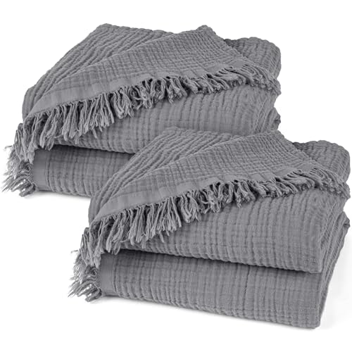 Pure Label 2er Set Musselin Decken 130x170 cm - Oeko-Tex zertifizierte Kuscheldecken aus Baumwolle | Musselin Kuscheldecken für Couch & Sofa in | Doppelpack 130 x 170 cm, Farbe der Decke Dunkelgrau von Pure Label