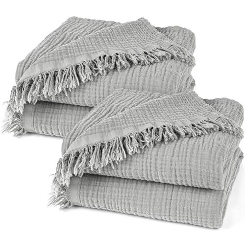 Pure Label 2er Set Musselin Decken 130x170 cm - Oeko-Tex zertifizierte Kuscheldecken aus Baumwolle | Musselin Kuscheldecken für Couch & Sofa in | Doppelpack 130 x 170 cm, Farbe der Decke Grau von Pure Label