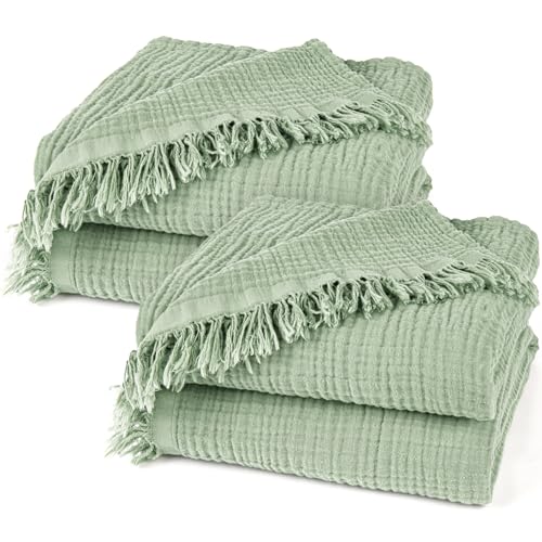 Pure Label 2er Set Musselin Decken 130x170 cm - Oeko-Tex zertifizierte Kuscheldecken aus Baumwolle | Musselin Kuscheldecken für Couch & Sofa in | Doppelpack 130 x 170 cm, Farbe der Decke Grün von Pure Label