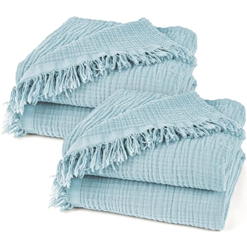 Pure Label 2er Set Musselin Decken 130x170 cm - Oeko-Tex zertifizierte Kuscheldecken aus Baumwolle | Musselin Kuscheldecken für Couch & Sofa in | Doppelpack 130 x 170 cm, Farbe der Decke Hellblau von Pure Label