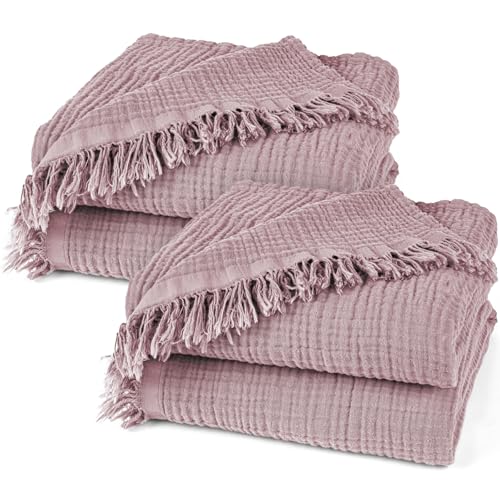 Pure Label 2er Set Musselin Decken 130x170 cm - Oeko-Tex zertifizierte Kuscheldecken aus Baumwolle | Musselin Kuscheldecken für Couch & Sofa in | Doppelpack 130 x 170 cm, Farbe der Decke Mauve von Pure Label