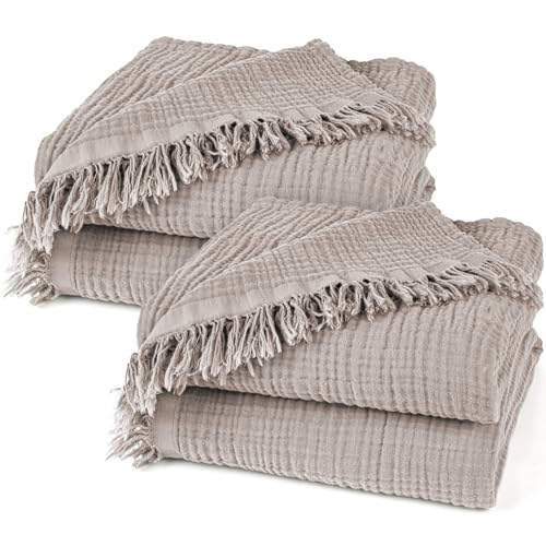 Pure Label 2er Set Musselin Decken 130x170 cm - Oeko-Tex zertifizierte Kuscheldecken aus Baumwolle | Musselin Kuscheldecken für Couch & Sofa in | Doppelpack 130 x 170 cm, Farbe der Decke Taupe von Pure Label