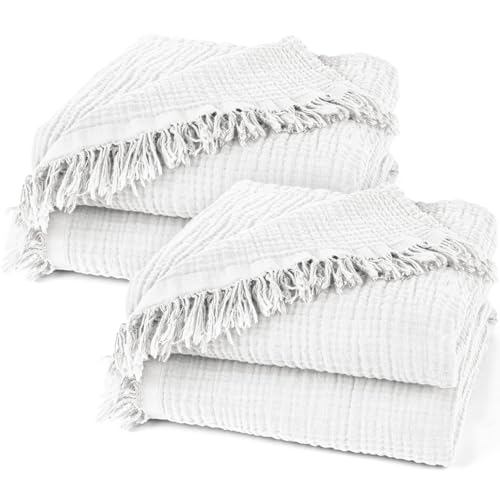 Pure Label 2er Set Musselin Decken 130x170 cm - Oeko-Tex zertifizierte Kuscheldecken aus Baumwolle | Musselin Kuscheldecken für Couch & Sofa in | Doppelpack 130 x 170 cm, Farbe der Decke Weiß von Pure Label