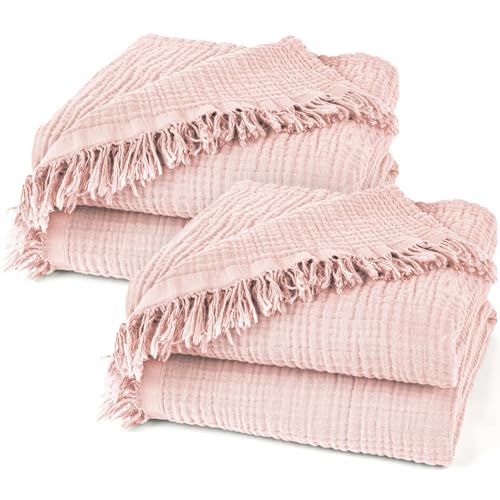 Pure Label 2er Set Musselin Decken 220x240cm - Oeko-Tex zertifizierte Tagesdecken aus Baumwolle | Musselin Kuscheldecken für Couch & Sofa in XXL | Doppelpack 220 x 240 cm, Farbe der Decke Rosa von Pure Label
