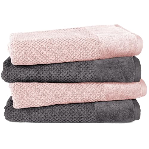 Pure Label 4-TLG. Badetücher Set mit Anhängeschlaufe aus 100% Baumwolle, saugstark, weich und Oeko-TEX Zertifiziert - 4 Badetücher aus Baumwolle 70x140 cm, Anthrazit | Rosa Pure Label 4-TLG. Badetücher Set mit Anhängeschlaufe aus 100% Baumwolle, saugstark, weich und Oeko-TEX Zertifiziert - 4 Badetücher aus Baumwolle 70x140 cm, Anthrazit | Rosa von Pure Label