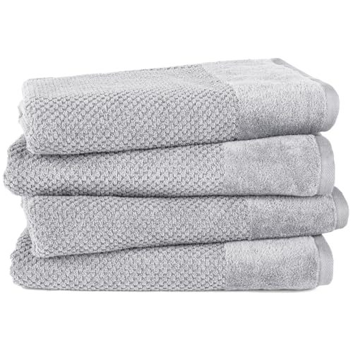 Pure Label 4-TLG. Badetücher Set mit Anhängeschlaufe aus 100% Baumwolle, saugstark, weich und Oeko-TEX Zertifiziert - 4 Badetücher aus Baumwolle 70x140 cm, Grau - Hellgrau von Pure Label