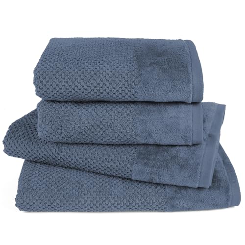 Pure Label 4-TLG. Handtücher Set aus 100% Baumwolle, saugstark & weich 2X Badetuch (70x140 cm) 2X Handtuch (50x100cm) - Jeansblau von Pure Label