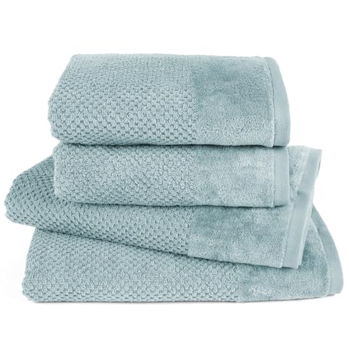 Pure Label 4-TLG. Handtücher Set mit Aufhängeschlaufen aus 100% Baumwolle, saugstark, weich und Oeko-TEX Zertifiziert - 2X Badetuch (70x140 cm) 2X Handtuch (50x100cm), Türkis von Pure Label