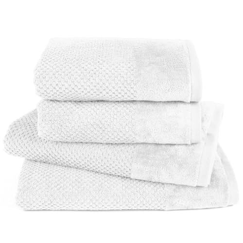 Pure Label 4-TLG. Handtücher Set mit Aufhängeschlaufen aus 100% Baumwolle, saugstark, weich und Oeko-TEX Zertifiziert - 2X Badetuch (70x140 cm) 2X Handtuch (50x100cm), Weiß von Pure Label