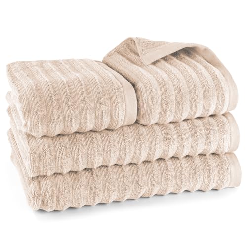 Pure Label 4-TLG. Handtücher Set mit Aufhängeschlaufen aus 100% Baumwolle, saugstark, weich und Oeko-TEX Zertifiziert - 2X Badetuch (70x140cm) 2X Handtuch (50x100cm), Beige von Pure Label