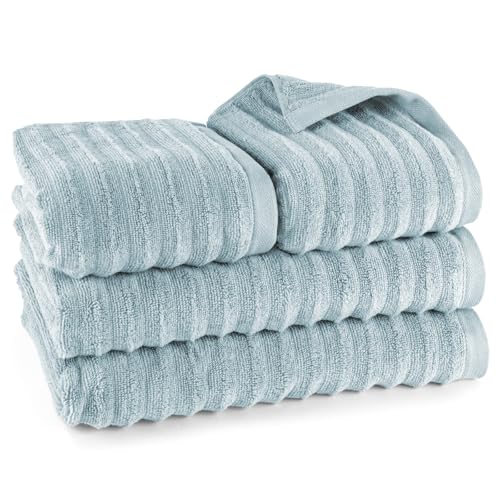 Pure Label 4-TLG. Handtücher Set mit Aufhängeschlaufen aus 100% Baumwolle, saugstark, weich und Oeko-TEX Zertifiziert - 2X Badetuch (70x140cm) 2X Handtuch (50x100cm), Blaugrau von Pure Label