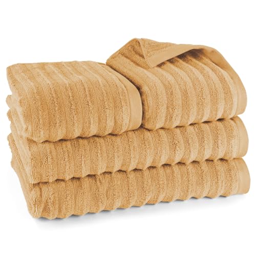 Pure Label 4-TLG. Handtücher Set mit Aufhängeschlaufen aus 100% Baumwolle, saugstark, weich und Oeko-TEX Zertifiziert - 2X Badetuch (70x140cm) 2X Handtuch (50x100cm), Safran von Pure Label