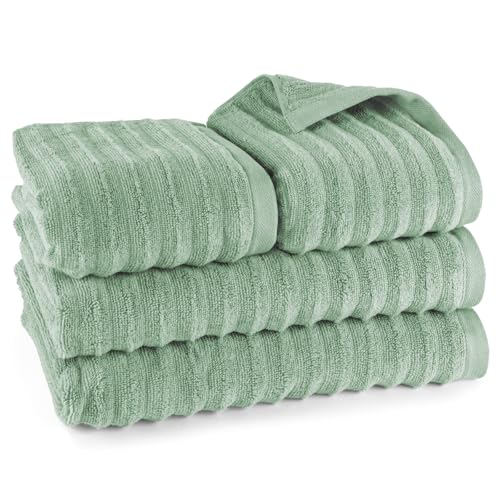 Pure Label 4-TLG. Handtücher Set mit Aufhängeschlaufen aus 100% Baumwolle, saugstark, weich und Oeko-TEX Zertifiziert - 2X Badetuch (70x140cm) 2X Handtuch (50x100cm), Salbeigrün von Pure Label
