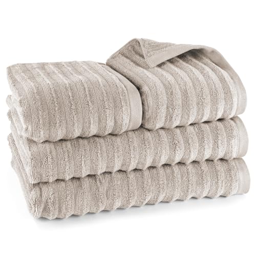 Pure Label 4-TLG. Handtücher Set mit Aufhängeschlaufen aus 100% Baumwolle, saugstark, weich und Oeko-TEX Zertifiziert - 2X Badetuch (70x140cm) 2X Handtuch (50x100cm), Taupe von Pure Label