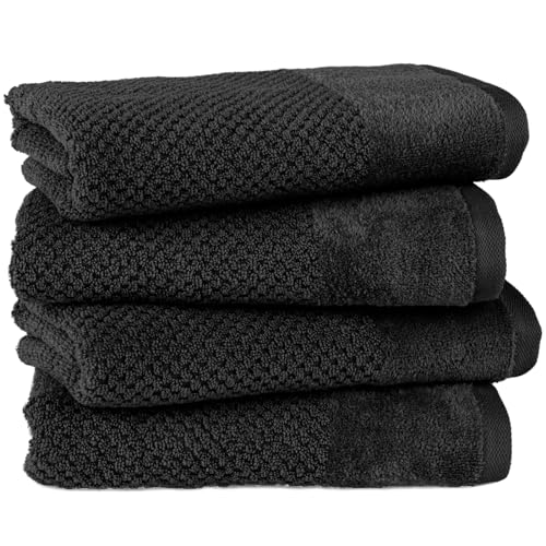 Pure Label 4-TLG. Handtücher Set mit Aufhängeschlaufen aus 100% Baumwolle, saugstark, weich und Oeko-TEX Zertifiziert - 4er Pack Handtücher 50x100 cm aus feinster Baumwolle, Schwarz von Pure Label