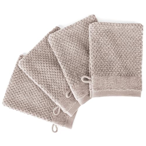 Pure Label 4-TLG. Waschhandschuh Waschlappen Set mit Anhängeschlaufe aus 100% Baumwolle, saugstark, weich und Oeko-TEX Zertifiziert - 4 Waschlappen aus Baumwolle 16x21cm, Stein - Taupe Pure Label 4-TLG. Waschhandschuh Waschlappen Set mit Anhängeschlaufe aus 100% Baumwolle, saugstark, weich und Oeko-TEX Zertifiziert - 4 Waschlappen aus Baumwolle 16x21cm, Stein - Taupe von Pure Label