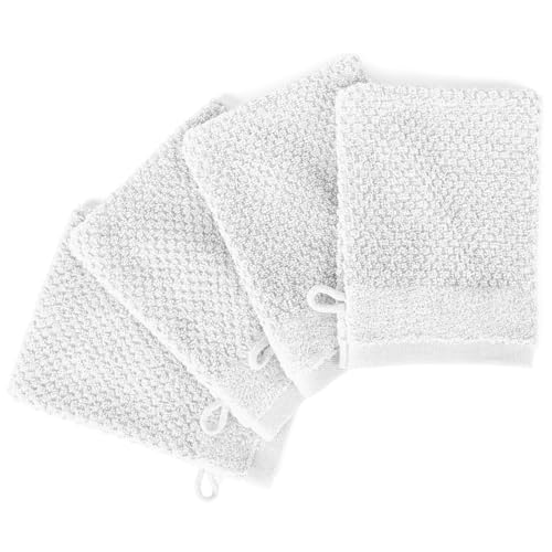 Pure Label 4-TLG. Waschhandschuh Waschlappen Set mit Anhängeschlaufe aus 100% Baumwolle, saugstark, weich und Oeko-TEX Zertifiziert - 4 Waschlappen aus Baumwolle 16x21cm, Weiß von Pure Label
