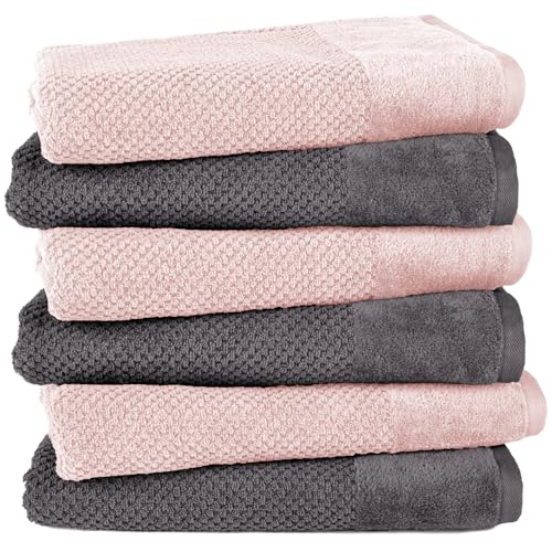 Pure Label 6-TLG. Badetücher Set mit Anhängeschlaufe aus 100% Baumwolle, saugstark, weich und Oeko-TEX Zertifiziert - 6 Badetücher aus Baumwolle 70x140 cm, Anthrazit | Rosa Pure Label 6-TLG. Badetücher Set mit Anhängeschlaufe aus 100% Baumwolle, saugstark, weich und Oeko-TEX Zertifiziert - 6 Badetücher aus Baumwolle 70x140 cm, Anthrazit | Rosa von Pure Label