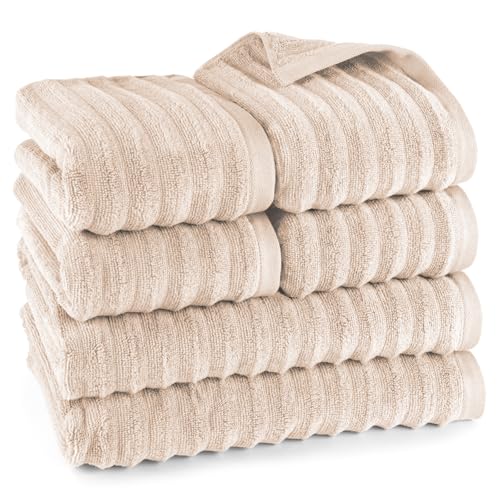 Pure Label 6-TLG. Handtücher Set mit Aufhängeschlaufen aus 100% Baumwolle, saugstark, weich und Oeko-TEX Zertifiziert - 2X Badetuch (70x140cm) 4X Handtuch (50x100cm), Beige von Pure Label
