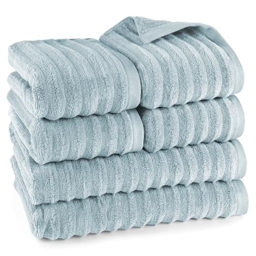 Pure Label 6-TLG. Handtücher Set mit Aufhängeschlaufen aus 100% Baumwolle, saugstark, weich und Oeko-TEX Zertifiziert - 2X Badetuch (70x140cm) 4X Handtuch (50x100cm), Blaugrau von Pure Label