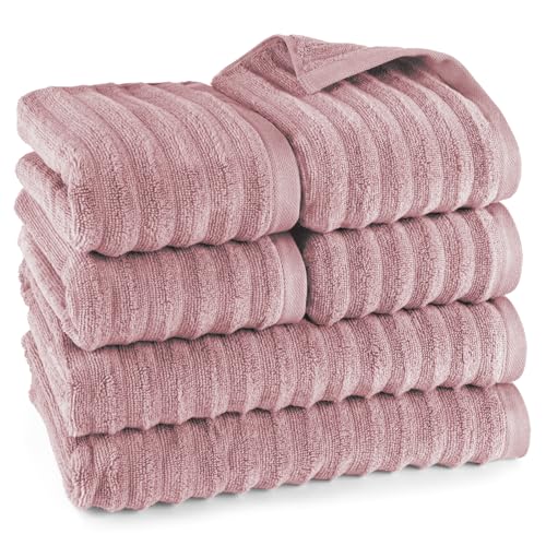 Pure Label 6-TLG. Handtücher Set mit Aufhängeschlaufen aus 100% Baumwolle, saugstark, weich und Oeko-TEX Zertifiziert - 2X Badetuch (70x140cm) 4X Handtuch (50x100cm), Mauve von Pure Label