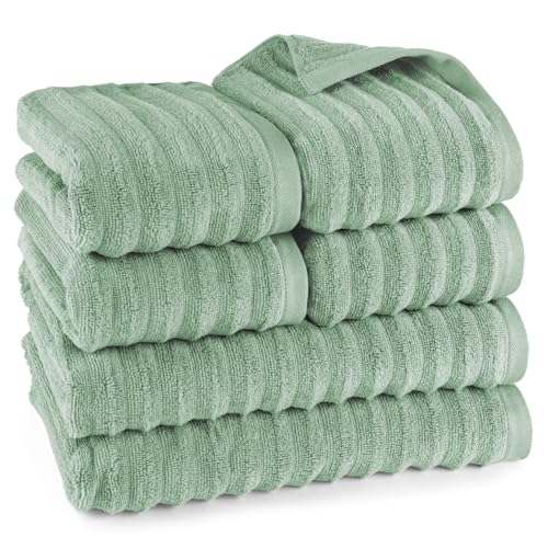 Pure Label 6-TLG. Handtücher Set mit Aufhängeschlaufen aus 100% Baumwolle, saugstark, weich und Oeko-TEX Zertifiziert - 2X Badetuch (70x140cm) 4X Handtuch (50x100cm), Salbeigrün von Pure Label