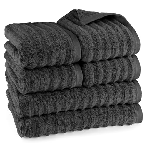 Pure Label 6-TLG. Handtücher Set mit Aufhängeschlaufen aus 100% Baumwolle, saugstark, weich und Oeko-TEX Zertifiziert - 2X Badetuch (70x140cm) 4X Handtuch (50x100cm), Schwarz von Pure Label