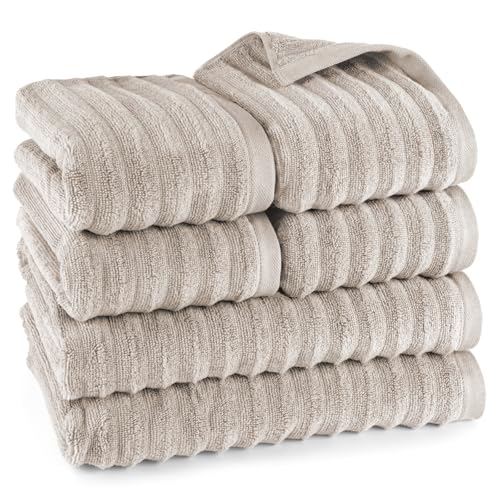 Pure Label 6-TLG. Handtücher Set mit Aufhängeschlaufen aus 100% Baumwolle, saugstark, weich und Oeko-TEX Zertifiziert - 2X Badetuch (70x140cm) 4X Handtuch (50x100cm), Taupe von Pure Label