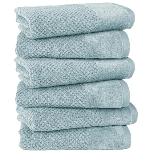 Pure Label 6-TLG. Handtücher Set mit Aufhängeschlaufen aus 100% Baumwolle, saugstark, weich und Oeko-TEX Zertifiziert - 6er Pack Handtücher 50x100 cm aus feinster Baumwolle, Blau - Helltürkis Pure Label 6-TLG. Handtücher Set mit Aufhängeschlaufen aus 100% Baumwolle, saugstark, weich und Oeko-TEX Zertifiziert - 6er Pack Handtücher 50x100 cm aus feinster Baumwolle, Blau - Helltürkis von Pure Label