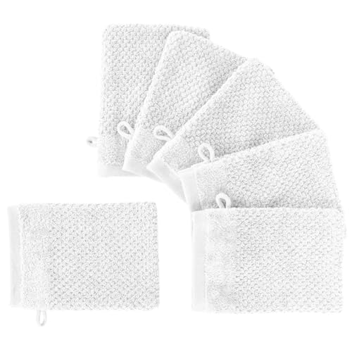 Pure Label 6-TLG. Waschhandschuh Waschlappen Set mit Anhängeschlaufe aus 100% Baumwolle, saugstark, weich und Oeko-TEX Zertifiziert - 6 Waschlappen aus Baumwolle 16x21cm, Weiß Pure Label 6-TLG. Waschhandschuh Waschlappen Set mit Anhängeschlaufe aus 100% Baumwolle, saugstark, weich und Oeko-TEX Zertifiziert - 6 Waschlappen aus Baumwolle 16x21cm, Weiß von Pure Label
