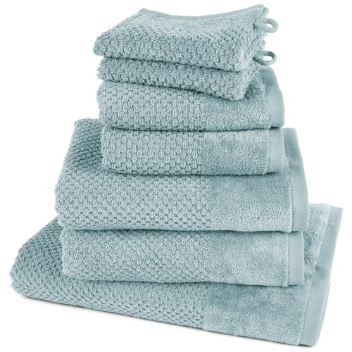 Pure Label 7-TLG. Handtücher Set aus 100% Baumwolle, saugstark und weich - 1x Badetuch (70x140 cm) 2X Handtuch (50x100cm) 2X Gästetuch (30x50 cm) 2X Waschlappen (16x21 cm), Türkis von Pure Label