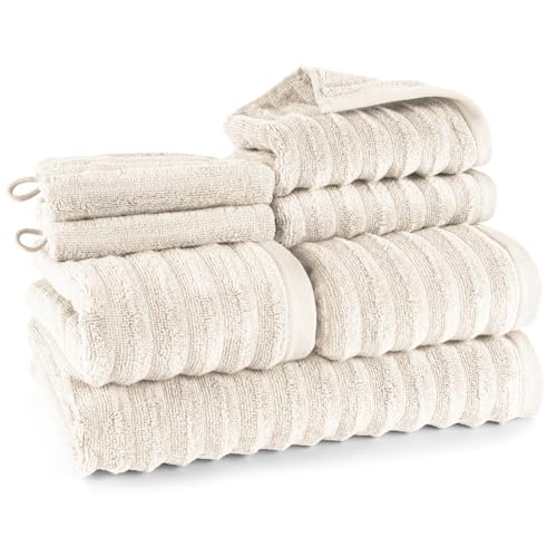 Pure Label 7-TLG. Handtücher Set aus 100% Baumwolle, saugstark und weich - 1x Badetuch (70x140cm) 2X Handtuch (50x100cm) 2X Gästetuch (30x50cm) 2X Waschlappen (16x21cm), Creme von Pure Label