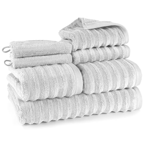 Pure Label 7-TLG. Handtücher Set aus 100% Baumwolle, saugstark und weich - 1x Badetuch (70x140cm) 2X Handtuch (50x100cm) 2X Gästetuch (30x50cm) 2X Waschlappen (16x21cm), Hellgrau von Pure Label