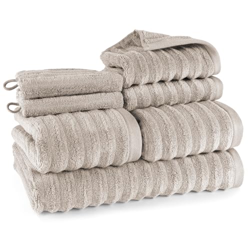 Pure Label 7-TLG. Handtücher Set aus 100% Baumwolle, saugstark und weich - 1x Badetuch (70x140cm) 2X Handtuch (50x100cm) 2X Gästetuch (30x50cm) 2X Waschlappen (16x21cm), Taupe von Pure Label